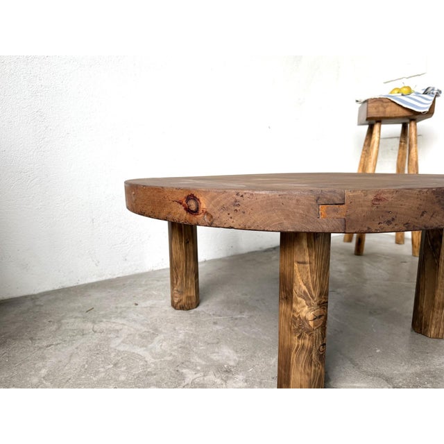 Brown Brutalist Round Coffee Table in Pine, 1950s For Sale - Image 8 of 18