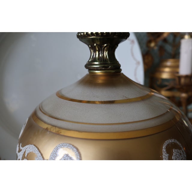 Vintage Hollywood Regency Gold and White Satin Glass Table Lamp For Sale - Image 10 of 18