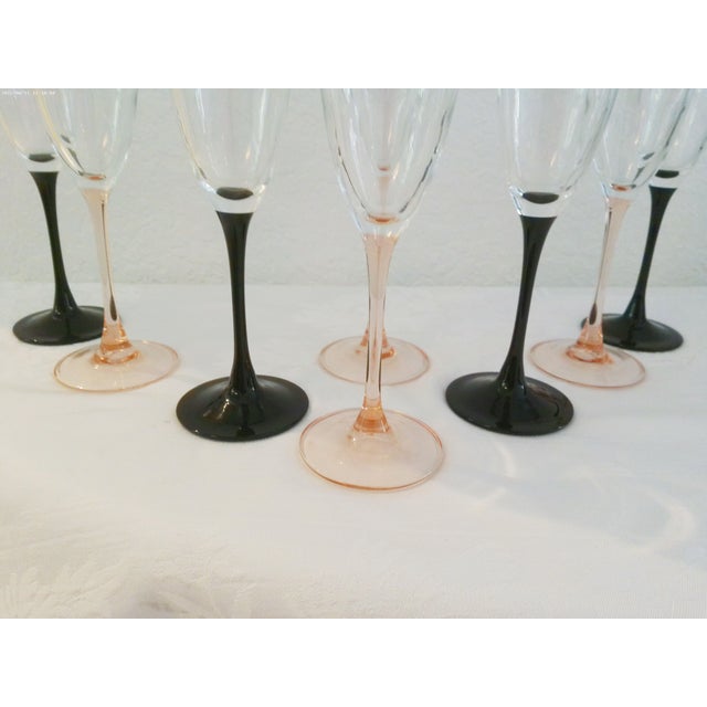 Vintage Black & Pink French Crystal Champagne Flutes, Set of 8 For Sale - Image 4 of 4