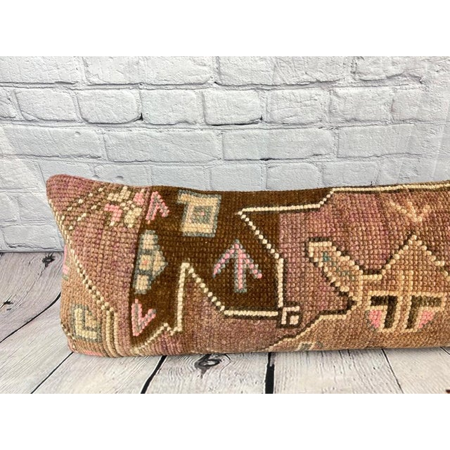 1960s 12 x 46 Lumbar Rug Pillow Nomadic Elegance Turkish Pillow Cushion Cover For Sale - Image 5 of 7