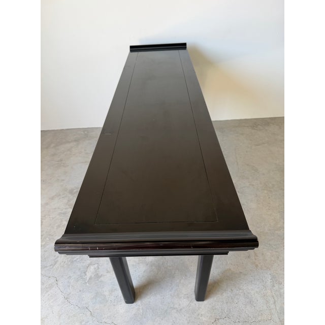 Wood Vintage Century Furniture Chinoiserie Black Lacquered Ebonized Console Sofa Table For Sale - Image 7 of 12
