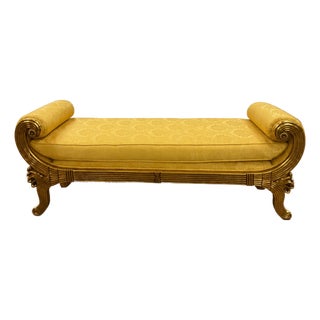 Imperial Regency Giltwood Chaise Bench in Gold Damask Upholstery For Sale