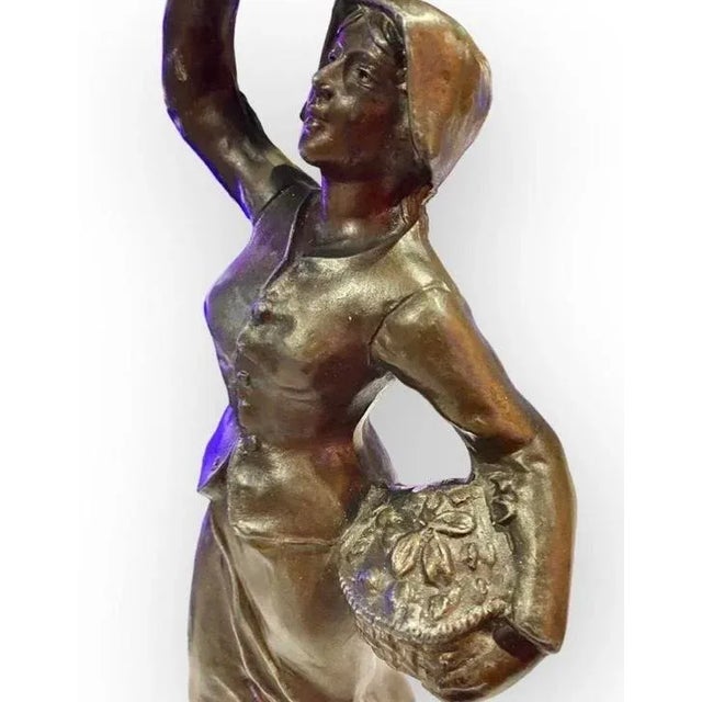 Green Antique French Art Nouveau Figural Oil Lamp For Sale - Image 8 of 12