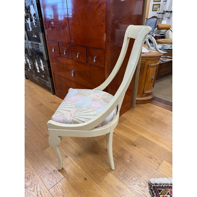 Set of 6 Chairs Weiman Furniture Post Modern Ivory Lacquered Dining Chairs With Seashell Print Seats For Sale - Image 11 of 11