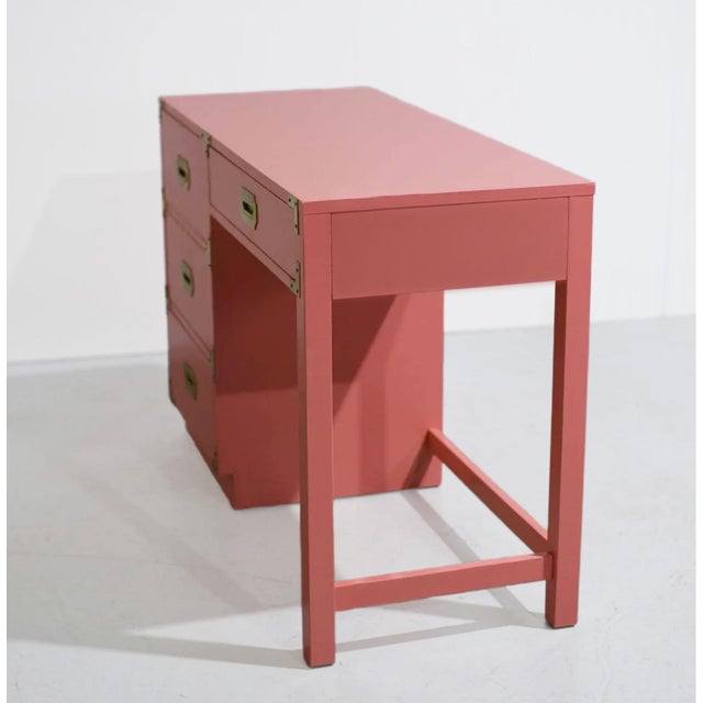 1970s Campaign Desk by Bernhardt in Pink - Newly Painted For Sale - Image 12 of 13