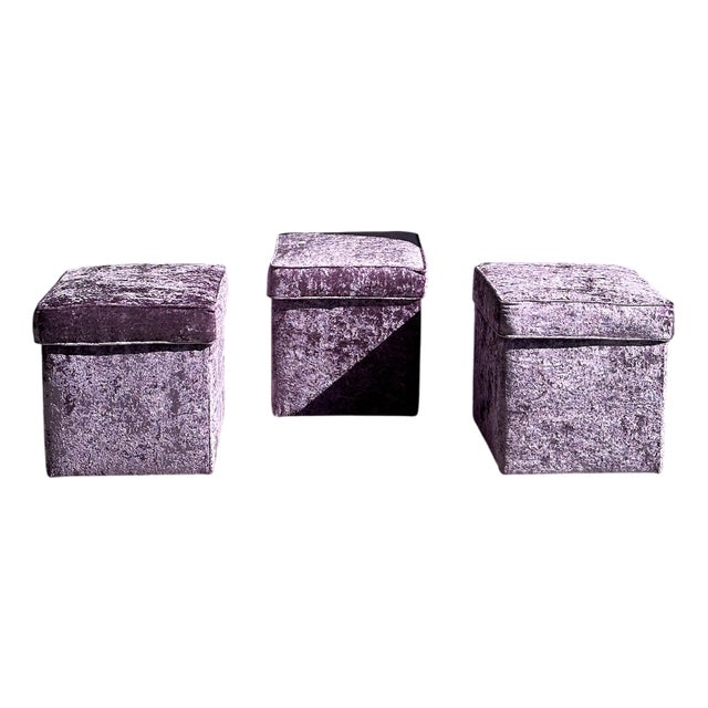 Velvet Ottomans, 1970s, Set of 3 For Sale