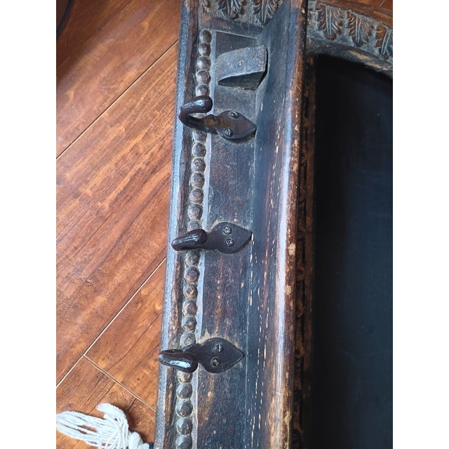 Large Vintage Indian Hand Carved Hardwood Architectural Wall Organizer For Sale - Image 4 of 8