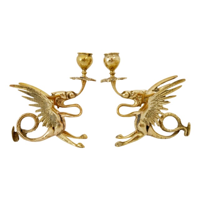 Vintage Brass Dragon Candleholders, 1960s, Set of 2 For Sale