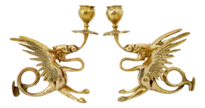 Vintage Brass Dragon Candleholders, 1960s, Set of 2