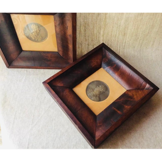 Pair of Antique French Bronze Portrait Medallions, Louis XIII & Joachim Murat, Bespoke Walnut Shadow Boxes For Sale - Image 11 of 13