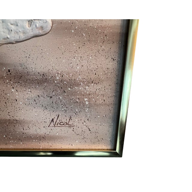 Pink Vintage Postmodern 1970 Large Canvas Oil Ocean Painting Wall Art Pink Signed Nicol For Sale - Image 8 of 11