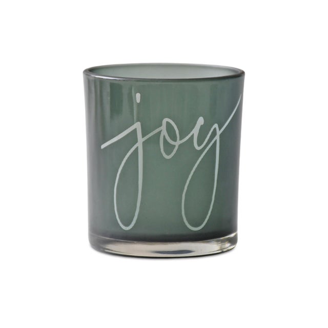 Modern Green Glass Joy Candle Holder (Set of 3) For Sale - Image 3 of 4