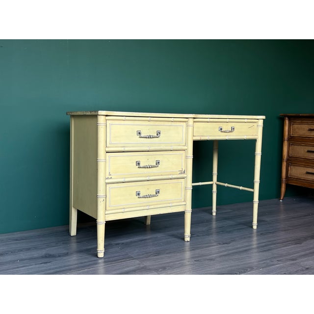 1970s Faux. Bamboo Canary Yellow Desk by Henry Links For Sale - Image 4 of 8