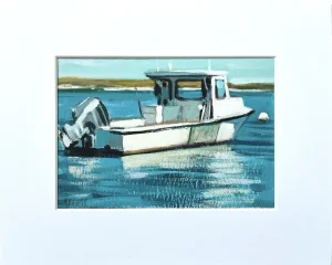 Moored Fishing Boat - 5x7" Painting on Paper in 8x10 White Matte