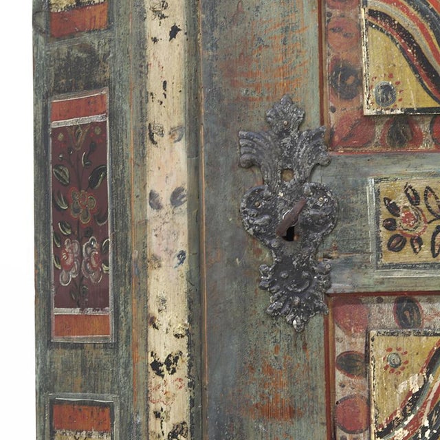 Forest Green Rustic Farmhouse Folk Art Painted Bridal Cabinet, 1842 For Sale - Image 8 of 18