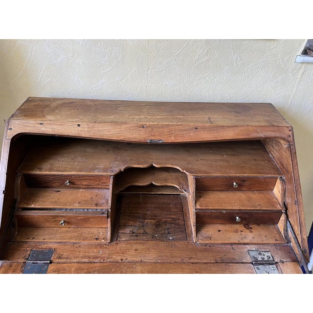 Wood Louis XV Secretaire Desk in Fruitwood with Floral Marquetry and Secret Compartment, 1700s For Sale - Image 7 of 10