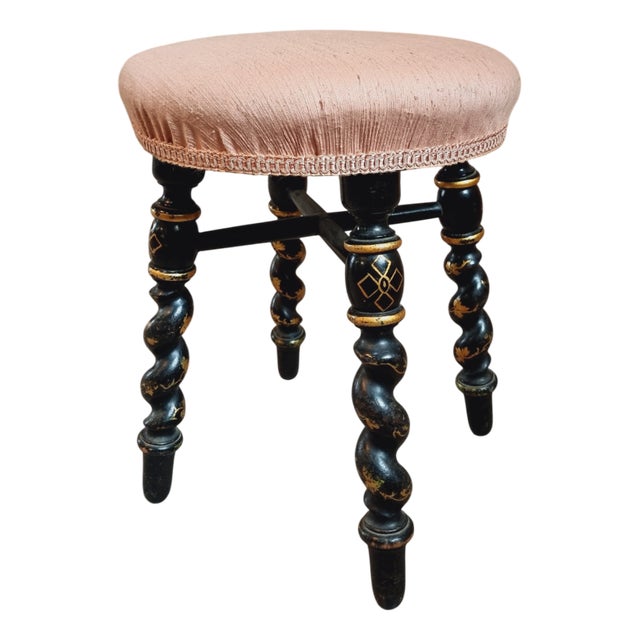 19th Century Napoleon III Stool with Painted Legs & Pink Upholstered Seat For Sale