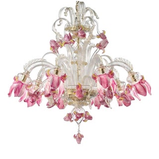 Venetian Pink Floreal Murano Glass Chandelier by Simoeng For Sale