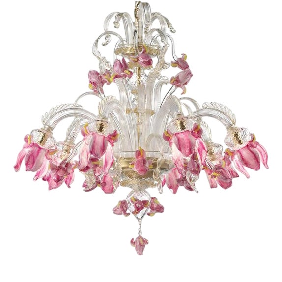 Venetian Pink Floreal Murano Glass Chandelier by Simoeng For Sale