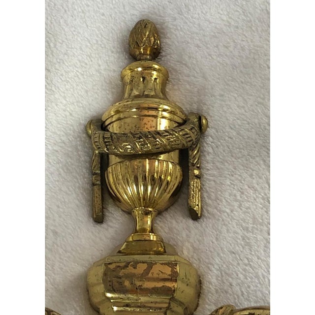 French Vintage Early 20th Century French Empire Brass and Crystal Sconces - a Pair For Sale - Image 3 of 10