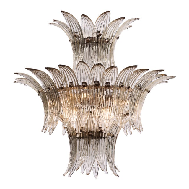 Mid-Century Modern Venetian Glass, Cristal’s Antico Leaf Chandelier by Barovier, Murano, Italy For Sale - Image 3 of 9