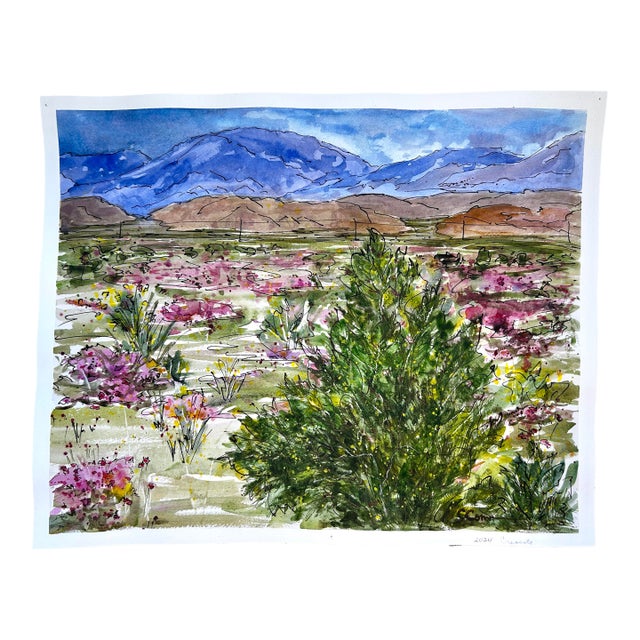 Original Watercolor Painting “Creosote After the Rain” For Sale