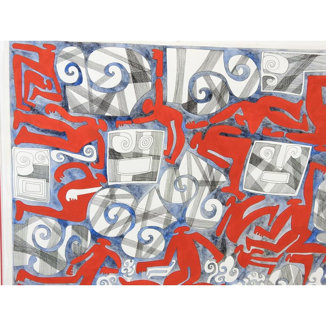 Abstract Wind & Red Figures Painting by Benicio Nunez For Sale - Image 4 of 5