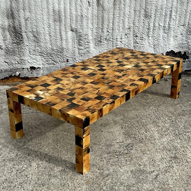 Elevate your living space with this Vintage Boho Tessellated Horn Coffee Table, a stunning example of handcrafted...