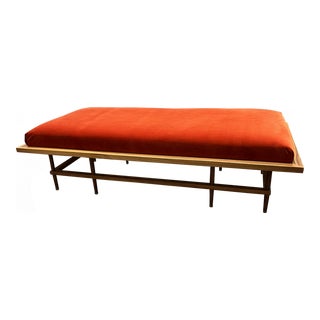 Resource Decor Mid-Century Style Orange Velvet Bench For Sale