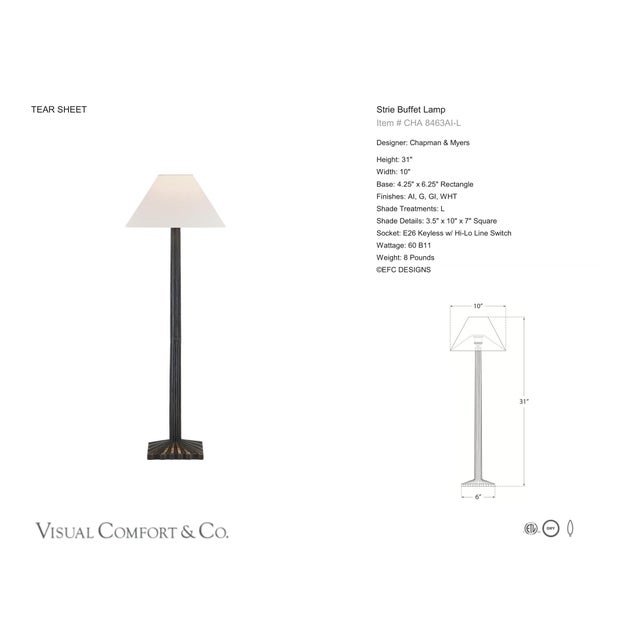 Chapman & Myers by Visual Comfort Signature Strie Buffet Lamp in Aged Iron with Linen Shade Designer: Chapman & Myers...