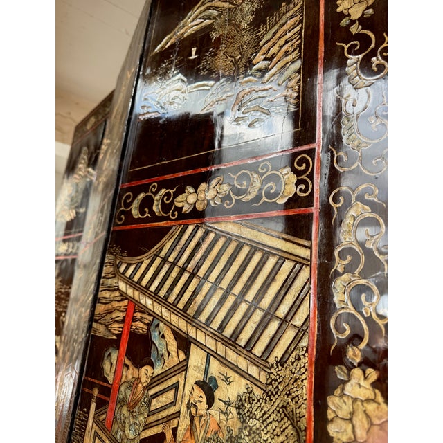 Black Screens>coromandel Screens>lacquered Screens>antique Screens> For Sale - Image 8 of 11