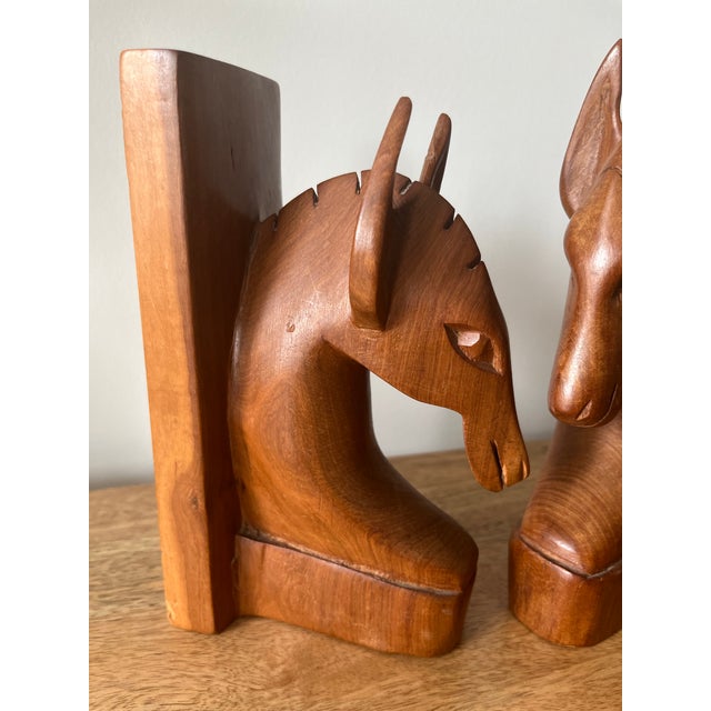 Brown 1960s Vintage Hand-Carved Wooden Horse Head Bookends-a Pair For Sale - Image 8 of 12