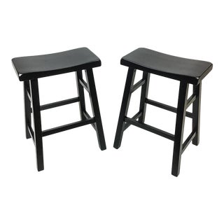 Pottery Barn Wood Asian Style Counter Stools - a Pair For Sale