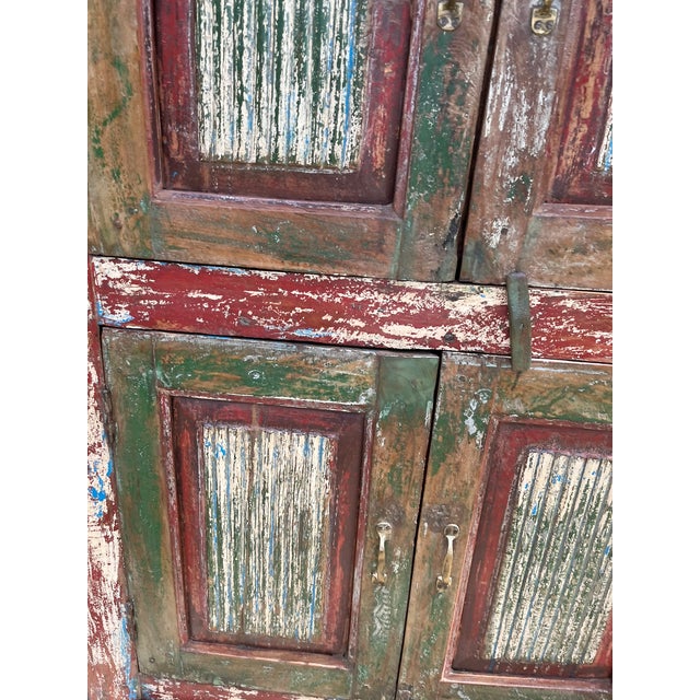 Mid-Century Modern Vintage Hand-Carved Red Armoire | Rustic Farmhouse Storage Wardrobe Cabinet 70 For Sale - Image 3 of 6