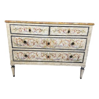 Antique Italian Hand-Painted Commode, 19th Century — Polychrome Scrolling Foliate Decoration For Sale
