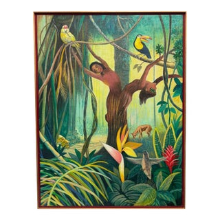 N. Villalta Signed 2008 Surrealist Anthropomorphic Jungle Landscape Painting For Sale