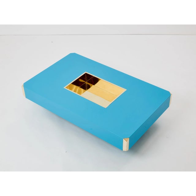 Willy Rizzo Blue Lacquer and Brass Bar Coffee Table Alveo 1970s For Sale - Image 6 of 12