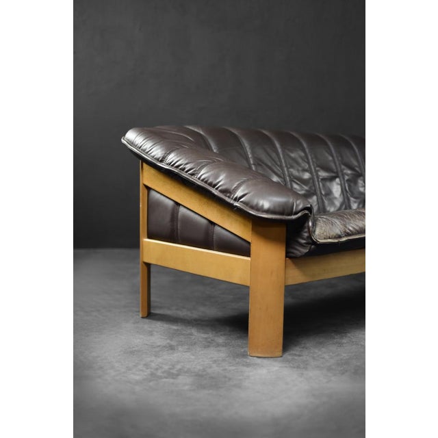 Brown Vintage Mid-Century Modern Danish Brown Leather 3-Seater Sofa, 1970s For Sale - Image 8 of 18