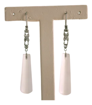 Early 20th Century Platinum Diamond and Rock Crystal Long Drop Earrings, A Pair