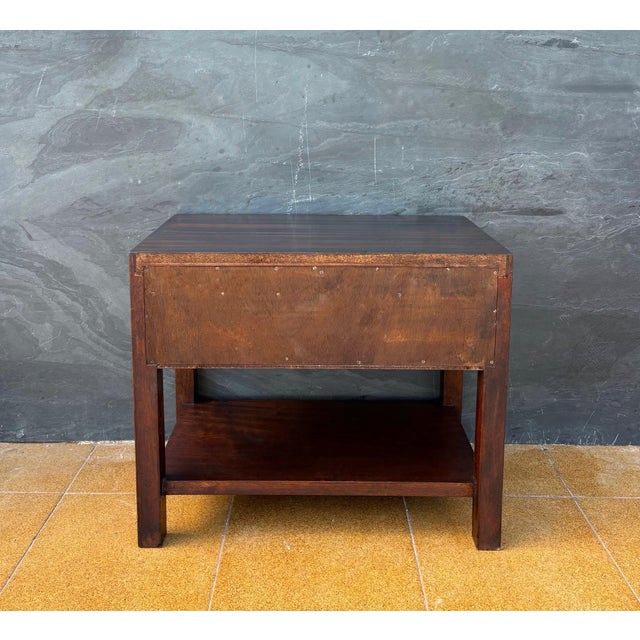 Neoclassical Pair of Spanish Neoclassical Style Nightstands with Drawer and Lower Shelf, 1950 For Sale - Image 3 of 11