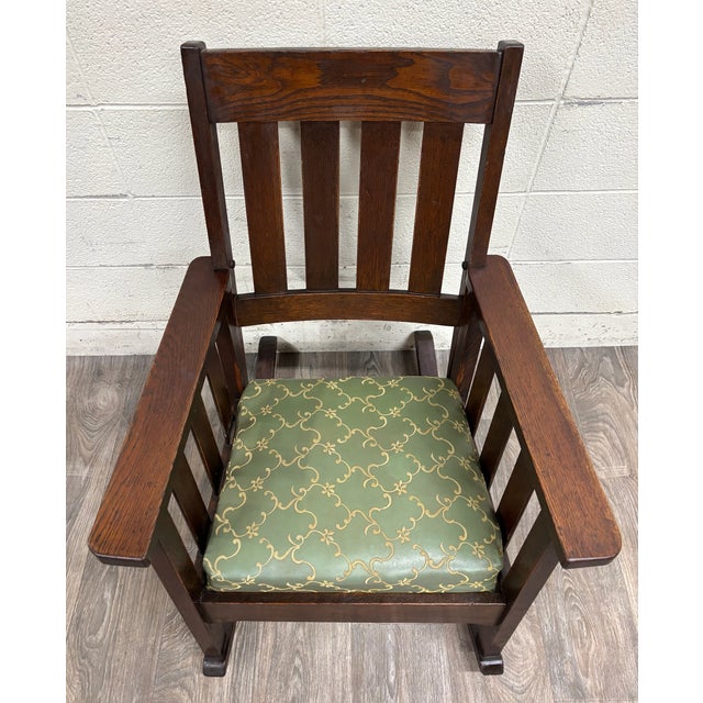 Antique American Arts & Crafts Mission Oak Rocking Chair For Sale - Image 4 of 9