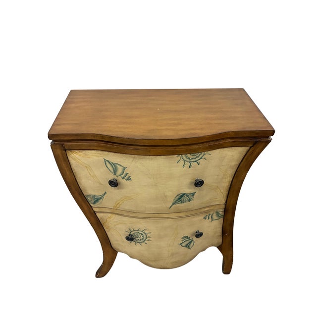 Vintage Coastal Seashell Motif Bombé Two-Drawer Accent Chest For Sale In Charlotte - Image 6 of 12