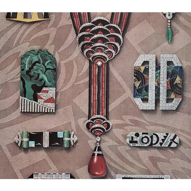 1927 French Art Deco Couture Jewelry Lithograph, Matted For Sale - Image 4 of 5