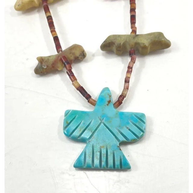 Native American Mid 20th Century Attributed to Native American Pueblo Fetish Necklace With Turquoise Thunderbird Pendant For Sale - Image 3 of 3