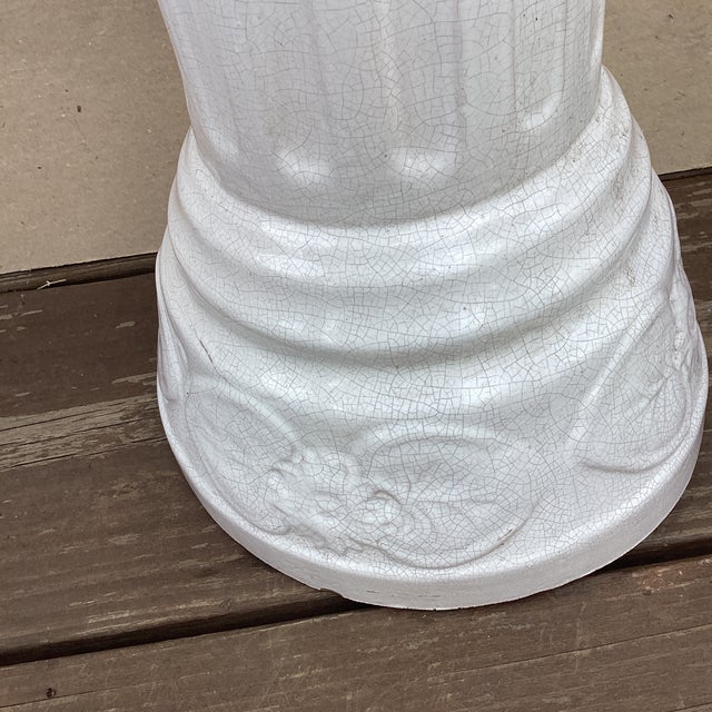 Vintage American Made White Glazed Terracotta Column Pedestal Bird Bath For Sale - Image 4 of 12