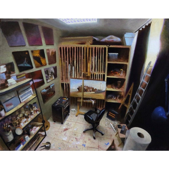The Artist's Studio by Diego Glazer | Oil on canvas mounted on board Interior of an artist's studio For Sale