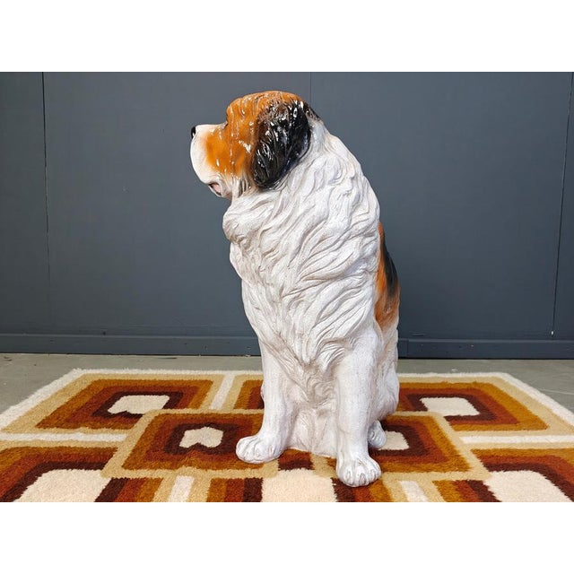 Vintage Glazed Terracotta St Bernard Dog Sculpture, 1960s For Sale - Image 3 of 10