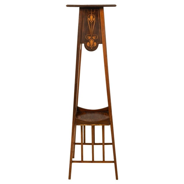 Brown Antique Art Nouveau Inlaid Mahogany Leonard Wyburd Liberty & Co Plant Stand 1905 For Sale - Image 8 of 17