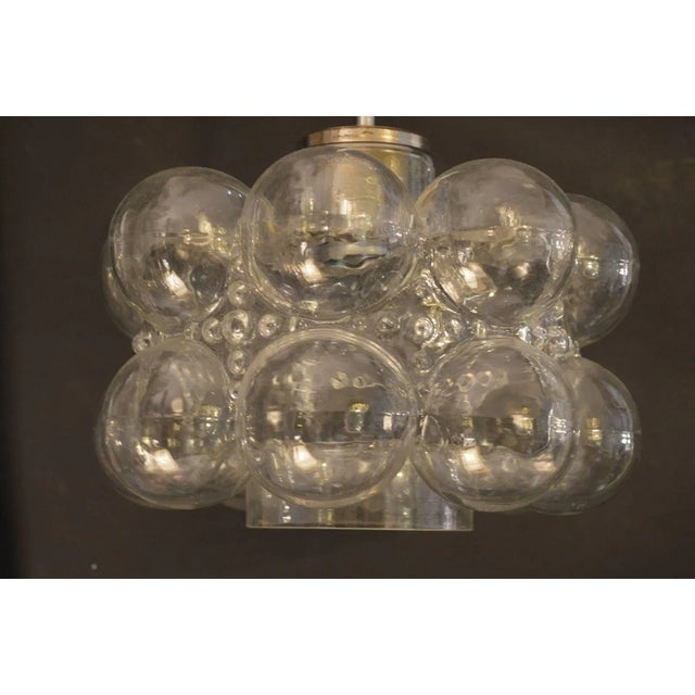 Mid-Century Modern Pair of Handblown Glass Bubble Sconces With Matching Pendant Chandelier For Sale - Image 3 of 5