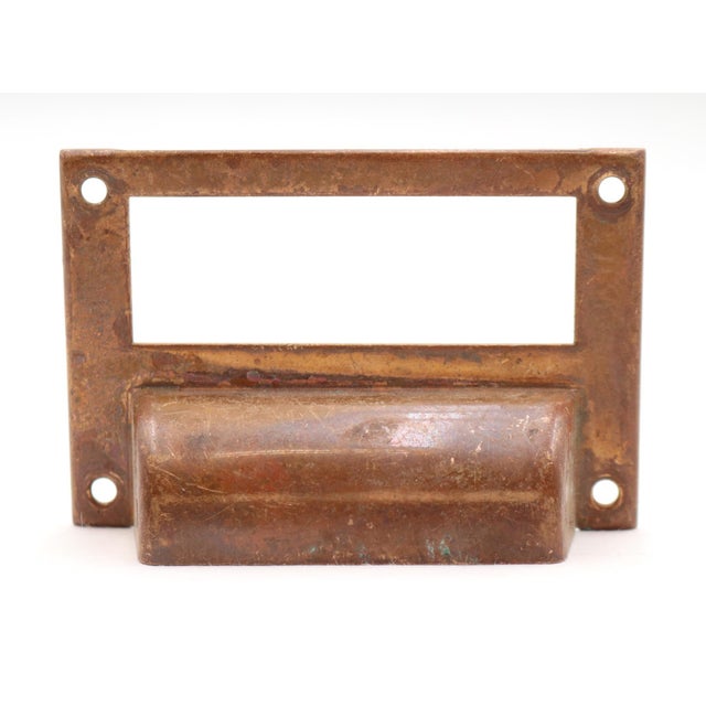 Pair of Vintage 3.125 In. Brass Bin Pulls With Label Slot For Sale - Image 4 of 6